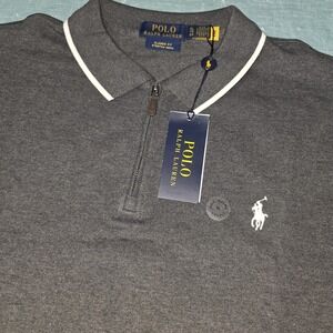 New Polo Ralph Lauren Men Gray Classic Fit Stretch Mesh Zipper Polo Shirt XL NWT